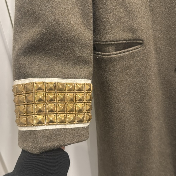 Gryphon green coat with gold stud embellishment. - Picture 2 of 9